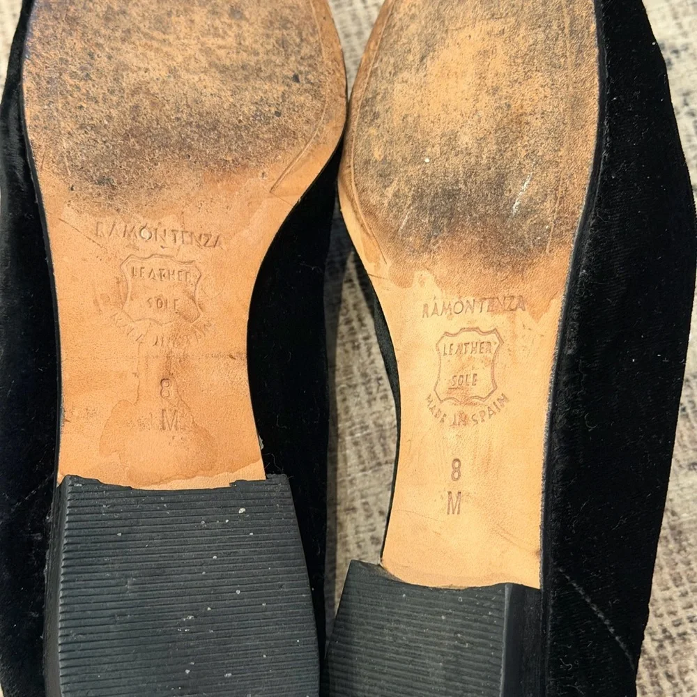 Ramon Tenza Black Velvet Loafers with Gold dragonfly Embroidery size 8
